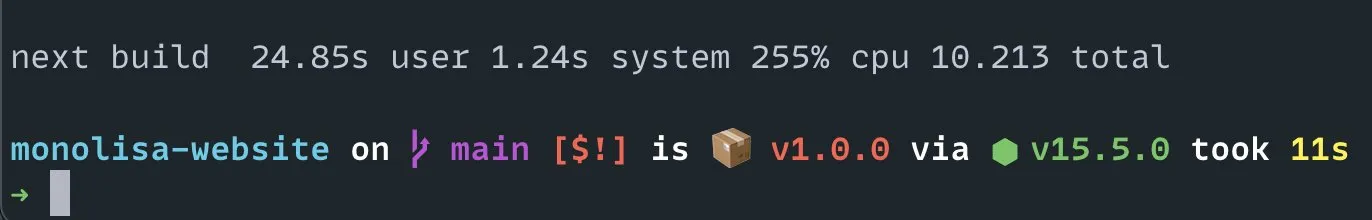 Building the Next.js for https://www.monolisa.dev takes 10 seconds in arm64 Node
