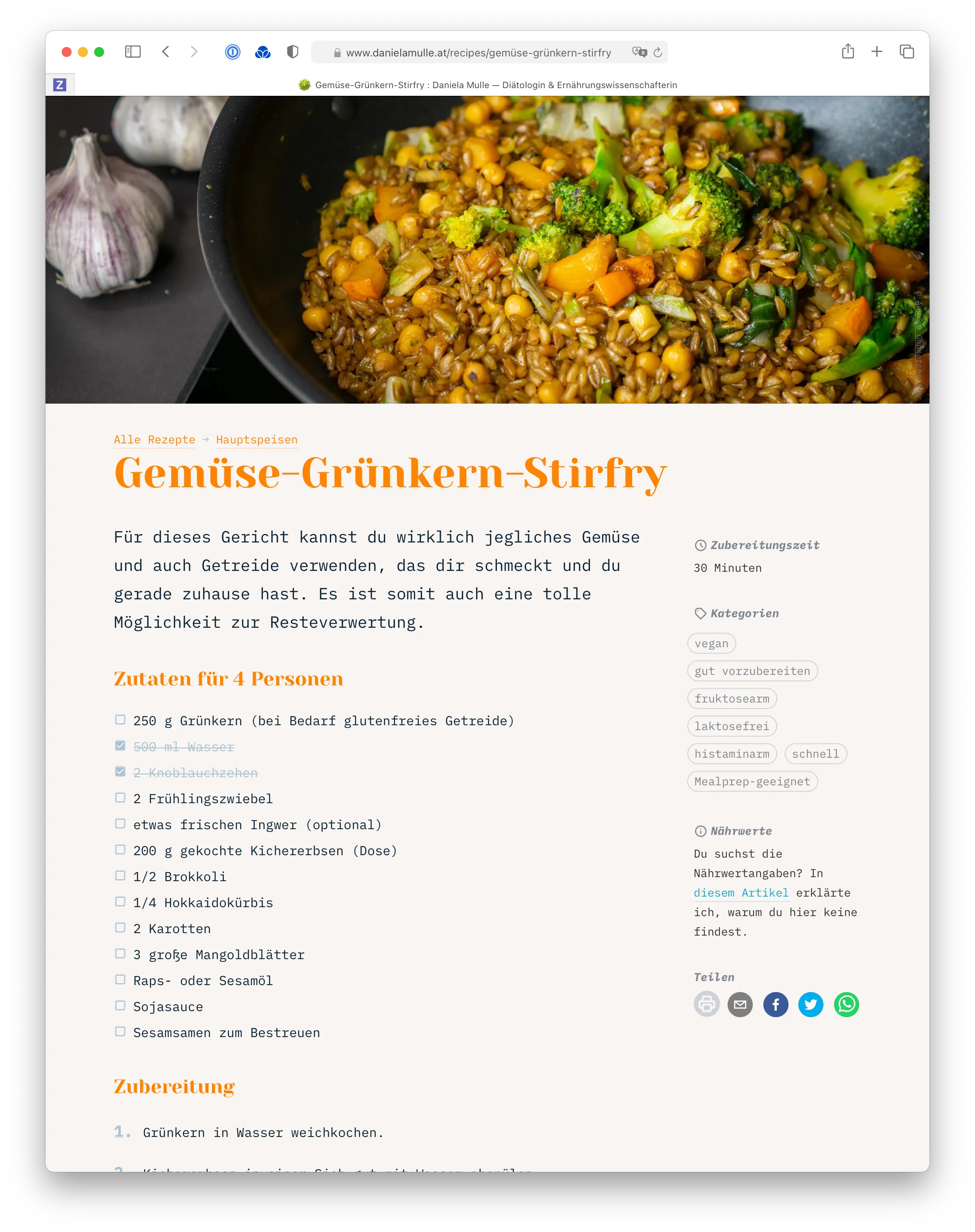 On the recipe page, the ingredients list is a to-do list that can be interactively checked-off while collecting all the required ingredients.