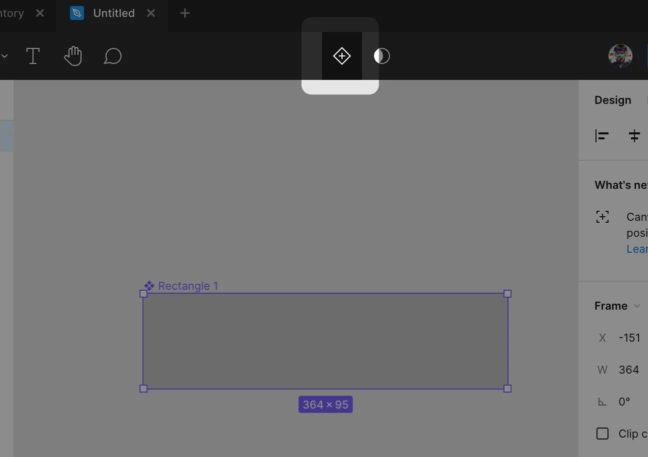 To create a variant of a component, you have to use the Toolbar and not the Properties sidebar panel.