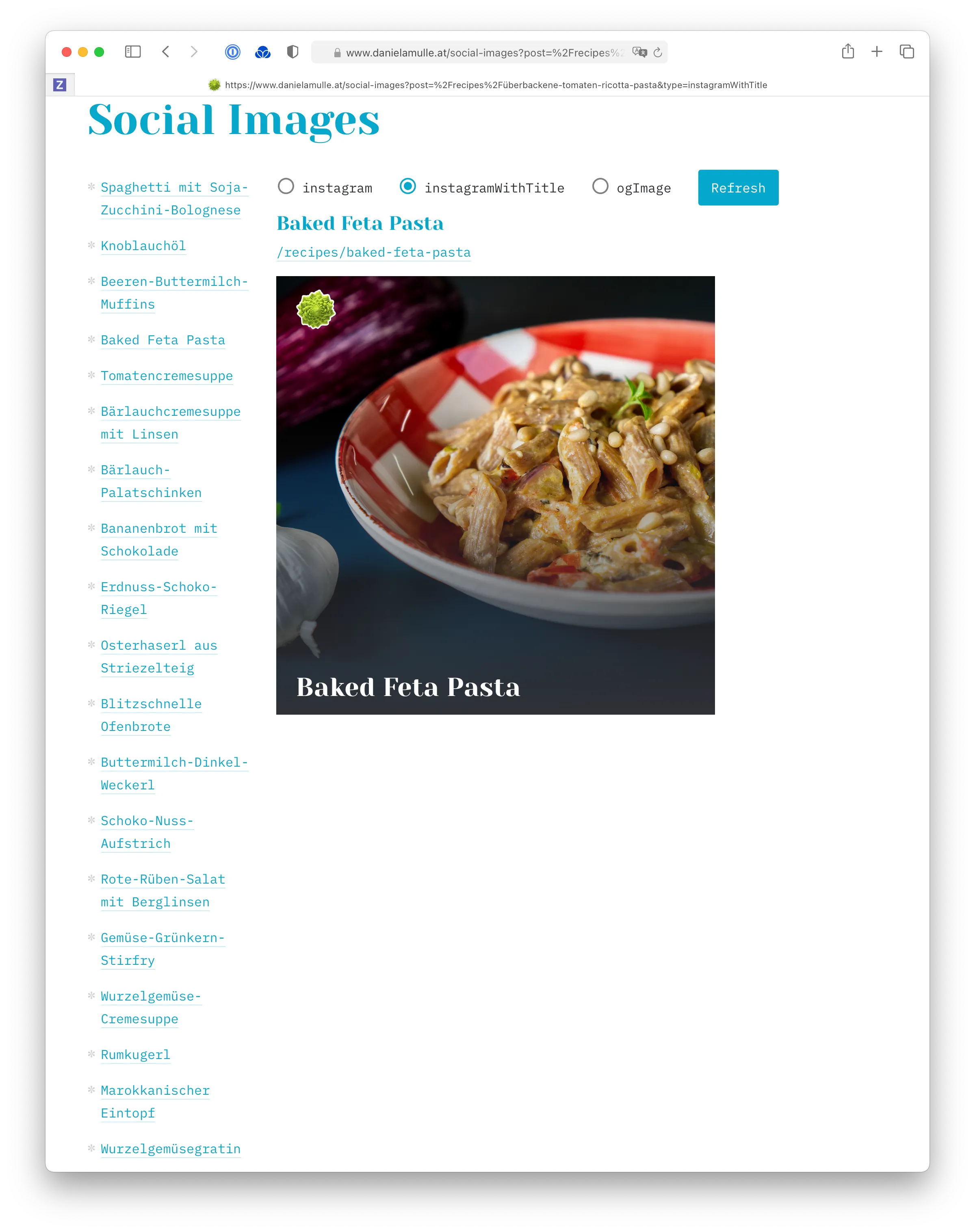 An additional service that allows simple exporting of images of postings (blog or recipes) for social networks such as Instagram or Facebook with just one click. The same engine is powering a unique OpenGraph on-the-fly image generation for each posting.